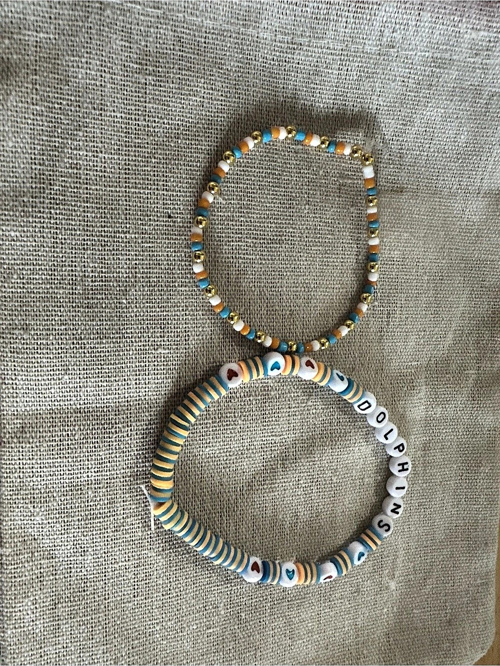 Beaded Dolphin bracelet Set Blue & Gold Like New